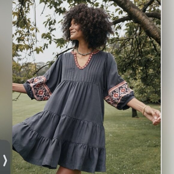 Marine Layer Olema Long Sleeve Mini Dress Embroidered Boho Prairie - Picture 10 of 10